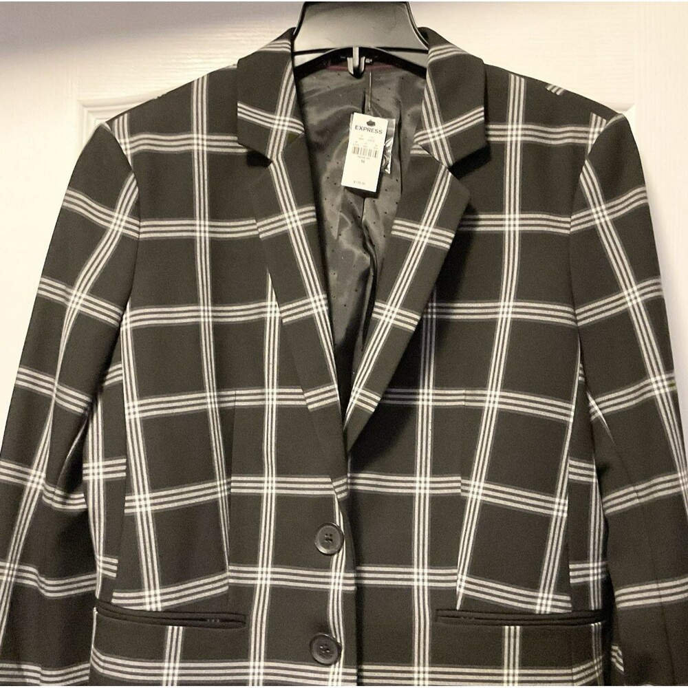 Express Women's Plaid  Two Button Blazer Size 14, Black and White - Picture 3 of 7
